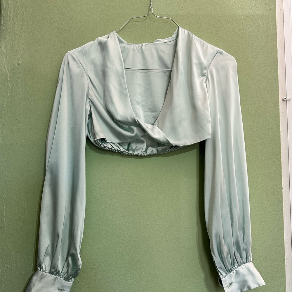 Elegant Women's Light blue Satin Top